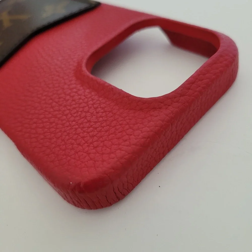 Louis Vuitton iPhone 13 Pro Case Red Leather Monogram Card Slot Bumper Case